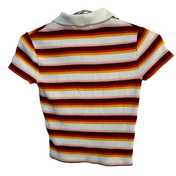 Retro SO 70s Vibe Striped Small White Polo Top Shirt Women’s S MINTY - Picture 2 of 6